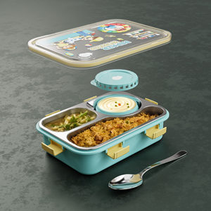 Boîte à bento mignonne pour enfants, boîte à lunch rectangulaire en plastique avec couvercle et cuillère, boîte à lunch portable pour le bureau - Product Image 5
