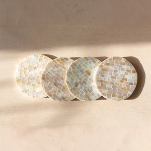 Set of 4 Luxury Mother of Pearl <b>Coasters</b> Round Yellow Shell Mosaic <b>Drink</b> <b>Coaster</b> Mat For Home Restaurant Decor Wholesale - Product Image 1