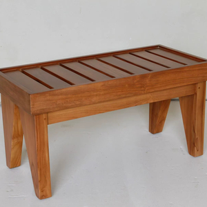 Tabouret de douche moderne en teck pour salle de bain et usage extérieur - Product Image 1