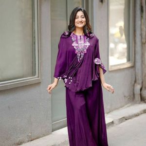 Conjunto de Top Corto y Pantalones Palazzo con Lentejuelas Bordadas de Estilo Étnico para Mujer, de Secado Rápido, Corte Holgado, Ideal para Fiestas y Bodas - Product Image 5