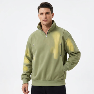 Men's Olive Green <b>Spray</b> Printed Pullover Hoodie Oversized Fit Regular Sleeve Casual Sweatshirt Breathable French Terry Winter - Product Image 4