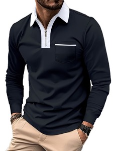 Wholesale Custom Logo High Quality <b>Men</b> <b>Long</b> <b>Sleeve</b> <b>Polo</b> <b>Shirts</b> Color Full <b>Sleeve</b> <b>Polo</b> <b>Shirts</b> Zip Front Pocket Smart Casual Style - Product Image 1
