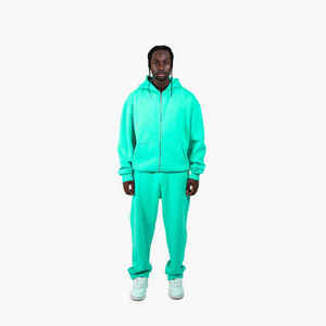 Conjunto Deportivo Verde Aqua para Hombre, Sudadera con Capucha y Pantalones Jogger, Ropa Deportiva al por Mayor, Sudadera Verde Lisa con Capucha y Cremallera, Personalizable con Logotipo - Product Image 6