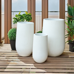 Maceta de hormigón de fibra redonda alta moderna para jardín al aire libre con material ligero y duradero - Product Image 3