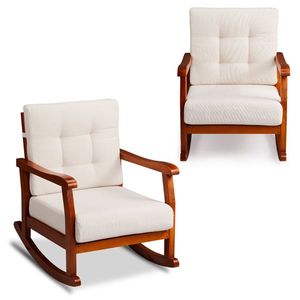 Solid Fir Wood Outdoor Rocking Chair with Detachable Washable Cushions Patio Rocker Inclined <b>Backrest</b> Solid Fir Wood Rocker Pa - Product Image 2