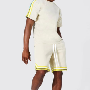 Ensemble T-shirt et short en coton pour homme, col rond, manches courtes, couleur unie, décontracté, respirant, tricoté, pour l'été - Product Image 4