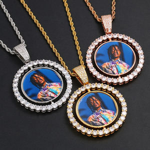 US Style Hip Hop Custom Photo Spinning Pendant Necklace Gold <b>Silver</b> Rose Gold Lab Grown Diamond Charm - Product Image 4