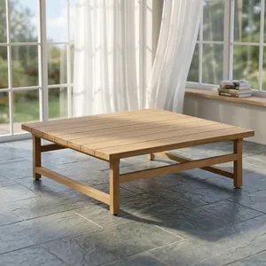 Table basse d'extérieur contemporaine en bois massif, forme carrée, couleur naturelle durable, ensemble de meubles de jardin - Product Image 2