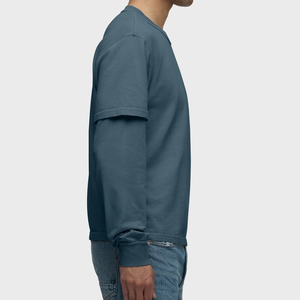 T-shirt décontracté à manches longues en jersey pour homme, 100 % coton, écologique, anti-boulochage, respirant, coupe ample, chemise double couche pour homme - Product Image 2