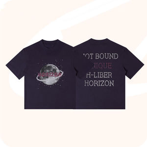 T-shirt à manches courtes pour homme, bleu marine foncé, avec imprimé lune et horizon, coupe classique, col rond, jersey décontracté en coton - Product Image 4