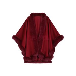 Cape d'hiver 2026 OEM de luxe élégante en cachemire rouge avec doublure en fourrure de renard pour femme, 100 % haute qualité, chaude et écologique - Product Image 1
