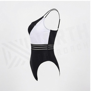 One Shoulder Color Blocking One Piece Swimsuit With Side Stripe High Waist Design For Women - Product Image 3