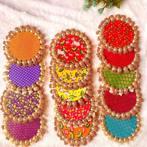 Tapis en tissu indien traditionnel en gros pour la décoration de tables et de thali - Gota Patti Pooja Aasan ethnique fait main pour mariages et festivals - Product Image 4