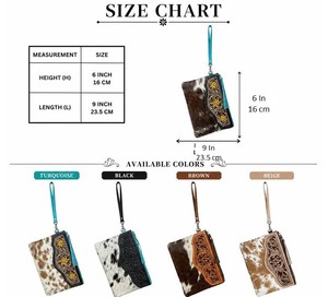2026 Personalized Hand Tooled Leather Wristlet Clutch for Women's High Quality Genuine Hair-On Cowhide Embossed Leather <b>Wallet</b> - Product Image 2
