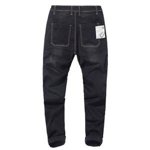 Jean en denim déchiré coupe droite pour homme, bleu uni, style décontracté, taille mi-haute, délavage à la pierre, idéal pour l'automne - Product Image 4