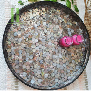 Mother of Pearl Serving Tray for Elegant Dining Table Decoration Luxury Bohemian Eco-Friendly Charger <b>Plates</b> for Weddings - Product Image 2