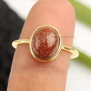Best Quality 8x10mm Brown Goldstone Unique <b>Eternity</b> Vermeil <b>Ring</b> 925 <b>Sterling</b> <b>Silver</b> 18k Gold Plated Oval Shape Trendy Party - Product Image 5