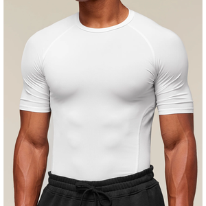 Custom Best Quality Compression Athletic Gym T-Shirt Quick Dry Sport Unisex Fitness Wear Anti-Bacterial Washed Spandex/Nylon - Product Image 5