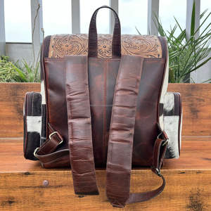 Sac à dos en cuir repoussé à carreaux en gros d'usine sac à dos à fermeture éclair en cuir de vachette véritable de grande capacité pour l'extérieur - Product Image 5