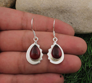 Natural <b>Red</b> Garnet Cabochon <b>Drop</b> <b>Earrings</b> 925 Sterling Silver Luxury Water <b>Drop</b> Shape January Birthstone Party Jewelry - Product Image 1