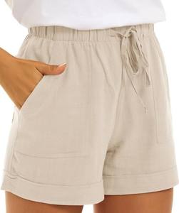 Shorts Bermuda Femme Été 100 % Coton Taille Haute Ample Vintage Décontracté Respirant Polyvalent avec Cordon de Serrage - Product Image 1