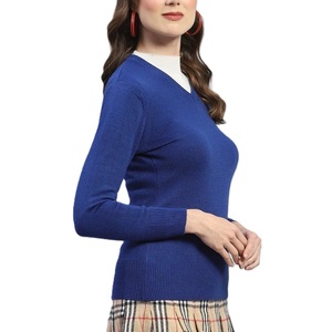 Pull en coton 100% de haute qualité pour femmes, col en V, style décontracté, tricoté à la machine, couleur unie, mode d'hiver, fabriqué au Bangladesh - Product Image 6