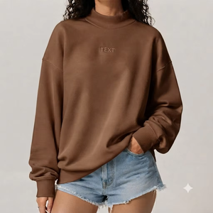 Women's Oversized Green <b>Mock</b> <b>Neck</b> Streetwear Solid Sweatshirt Regular Sleeve Knitted Cotton Long Spring Winter Autumn Casual <b>Top</b> - Product Image 1