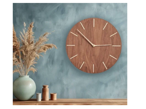 Round Brown Wooden <b>Wall</b> <b>Clock</b> Minimalist <b>Silent</b> Quartz Analog Hanging <b>Clock</b> with Light Markers No Numbers - Product Image 1