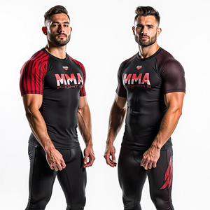 FIVE B Rashguard de compression pour homme, noir et rouge, imprimé par sublimation, ajusté, manches longues, anti-humidité, pour le sport - Product Image 5