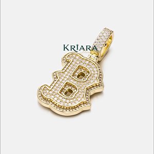Pendentif lettre B en argent 925 avec diamant de laboratoire, coupe brillante ronde, style hip-hop, bijou unisexe - Product Image 2