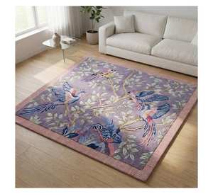 Alfombra de Lana Hecha a Mano con Diseño de Aves y Árboles para Sala de Estar, Alfombra Moderna para el Hogar, Tamaño Personalizado OEM - Product Image 3
