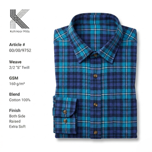 เสื้อเชิ้ตผ้าสักหลาดสำหรับผู้ชายแขนยาวผ้าฝ้าย100% 160GSM สีน้ำเงินลายสก๊อต2/2 S ทอลายทแยง - Product Image 2