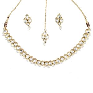 Conjunto de Collar y Pendientes Vintage con Esmalte Verde y Baño de Oro, con Perlas de Imitación para Mujer, Joyería de Boda - Product Image 1