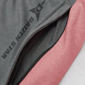 Men's Gray Pink Color Blocked Cotton Letter Print Sweatpants Elastic Waist Drawstring Side Pockets Casual Joggers Breathable - Product Image 4