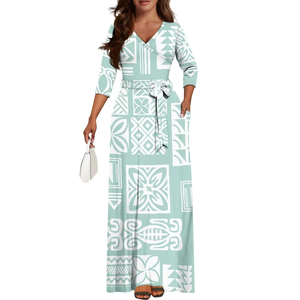 Vestido Maxi con Cuello en V, Diseño Polinesio Personalizado, Elegante y Moderno, Impresión Bajo Demanda, Estilo Casual Tribal Samoano, Último Diseño 2026 - Product Image 1