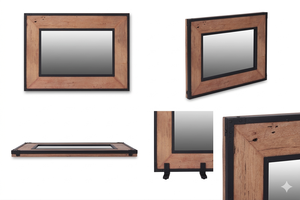 Miroir mural rectangulaire en bois naturel avec cadre en métal industriel Cika, incassable et écologique pour les espaces commerciaux et publics - Product Image 6