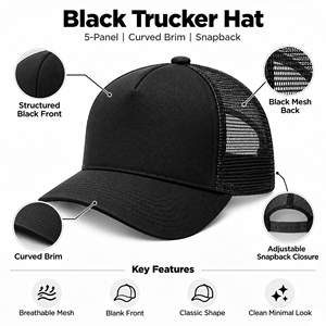 Premium All <b>Black</b> Mesh Back Baseball Cap Curved Visor Custom Embroidered Outdoor Team Uniform Comfortable Hats - Product Image 6