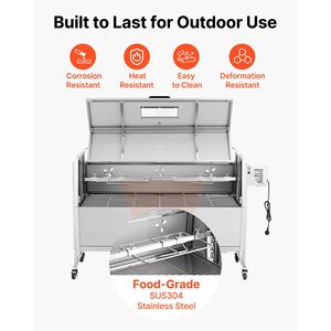 Griglia BBQ a Carbone da Esterno 38W con Capacità di 60 kg per Arrosto di Maiale e Agnello, Girarrosto Riscaldato a 4 Livelli con Ruote per Campeggio - Product Image 6
