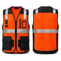 Gilet de sécurité réfléchissant bleu et jaune pour homme, col en V, maille respirante, anti-plis, multi-poches, vêtement d'extérieur d'été style urbain