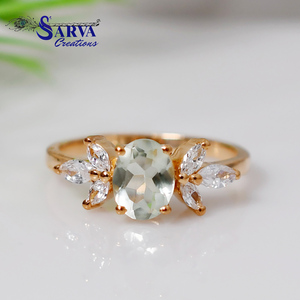 Bague en Améthyste Verte Naturelle Plaqué Or Rose Argent Sterling 925 Pierre Précieuse Ovale Motif Feuille Florale Bijou de Luxe Unisexe pour Fête - Product Image 4