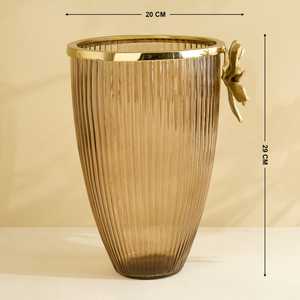 Florero de Vidrio Acanalado Dorado de Lujo, Centro de Mesa Decorativo Minimalista Hecho a Mano, Resistente al Óxido, para el Hogar - Product Image 6