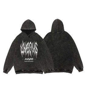 Sweat à capuche délavé à l'acide, fabrication OEM, en coton, effet vintage, personnalisation de la marque disponible pour les acheteurs au détail et en gros - Product Image 4