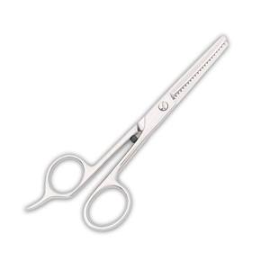 Ciseaux de coiffure professionnels de qualité supérieure pour droitiers, en acier inoxydable 440C, à 28 dents, à pointe arrondie, à long manche - Product Image 2