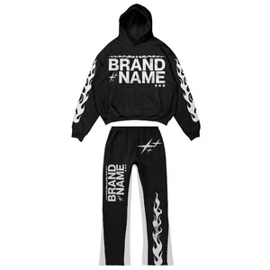 Custom Y2K Puff Print Tracksuit Men Hip Hop Hoodie Flare <b>Pants</b> Streetwear Set Oversized Vintage Style Urban Winter Clothing - Product Image 4