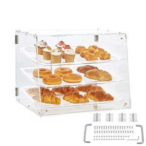 Vetrina da banco commerciale a 3 livelli per pasticceria, espositore in acrilico con accesso posteriore, contenitore rimovibile per dolci - Product Image 5