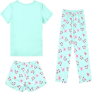Conjunto de Pijama de 3 Piezas para Bebé Unisex con Estampado de Estrellas Rosas, Camiseta, Pantalones y Pantalones Cortos, Ropa de Dormir de Algodón Transpirable para Verano - Product Image 6