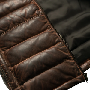 Chaleco de Cuero Genuino para Hombre, Acolchado, Marrón, Sin Mangas, Chaqueta de Plumón, Chaleco Abrigado para Invierno - Product Image 4