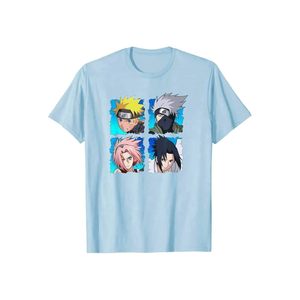 T-shirt décontracté pour homme à manches courtes et col rond, imprimé avec des personnages, bleu clair, coupe classique, en coton tricoté - Product Image 1