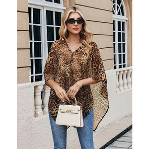 One Shoulder Leopard Print Chiffon <b>Top</b> Asymmetrical Sleeveless Casual Summer Blouse Loose Fit Women's Fashion - Product Image 2