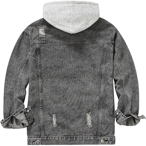 แจ็คเก็ตยีนส์เดนิมแบบใหม่สำหรับผู้ชาย ตกแต่งด้วยผ้าปะติดปะต่อ  พร้อมปุ่มโลโก้แบบกำหนดเอง ผลิตจากผ้าฝ้าย/โพลีเอสเตอร์ กันลม  OEM Haus Industries - Product Image 2